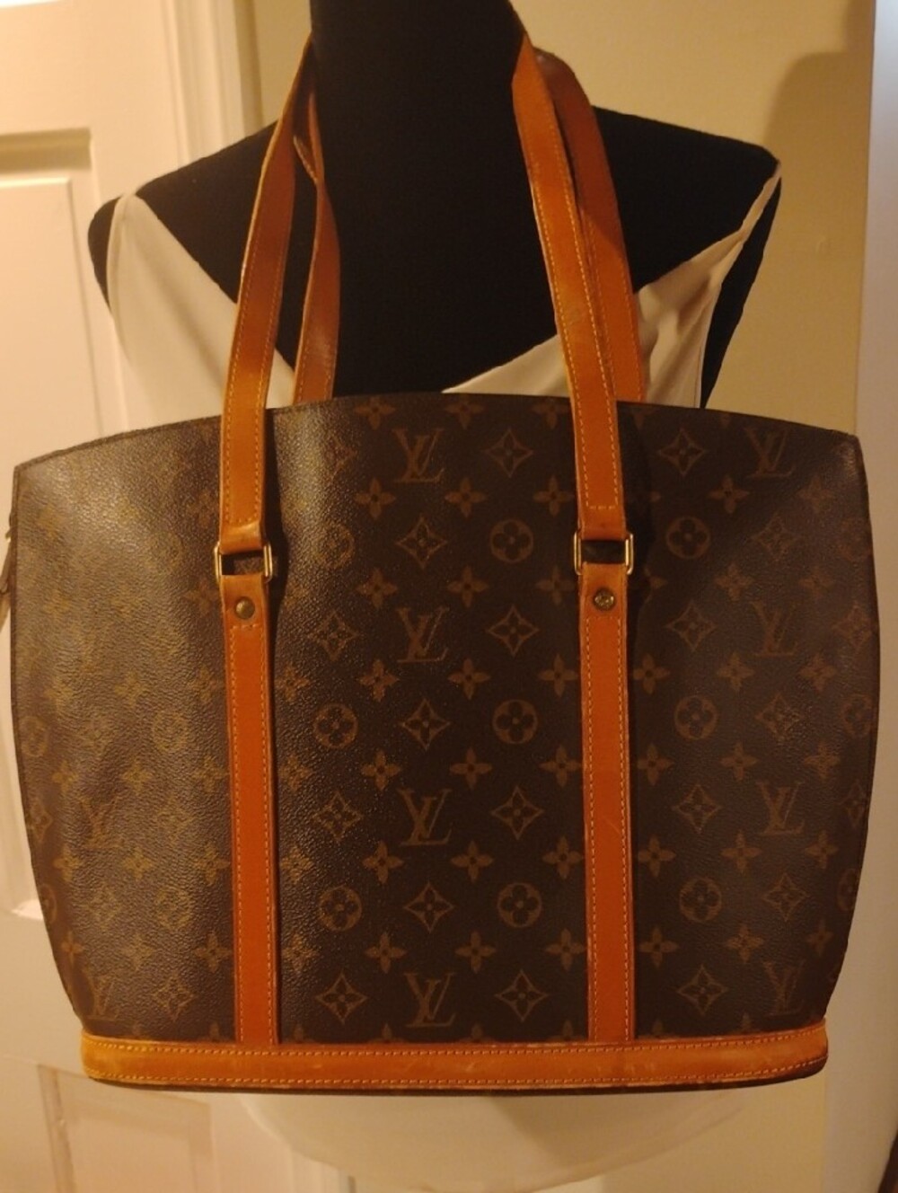 Louis Vuitton Babylone Monogram Canvas Tote with Tan Leather Straps